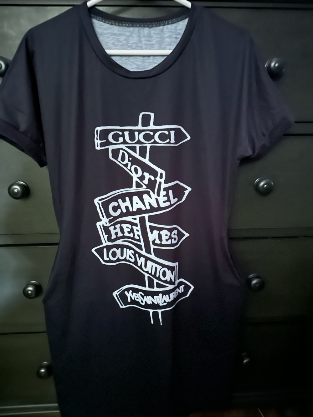 Black Graphic Logo Short Sleeve Knee length Women’s Dress
